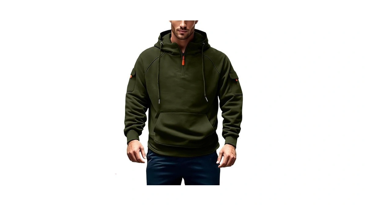 Huyxcye Men's Tactical Hoodie Quarter Zip Work Sweatshirt With Arm