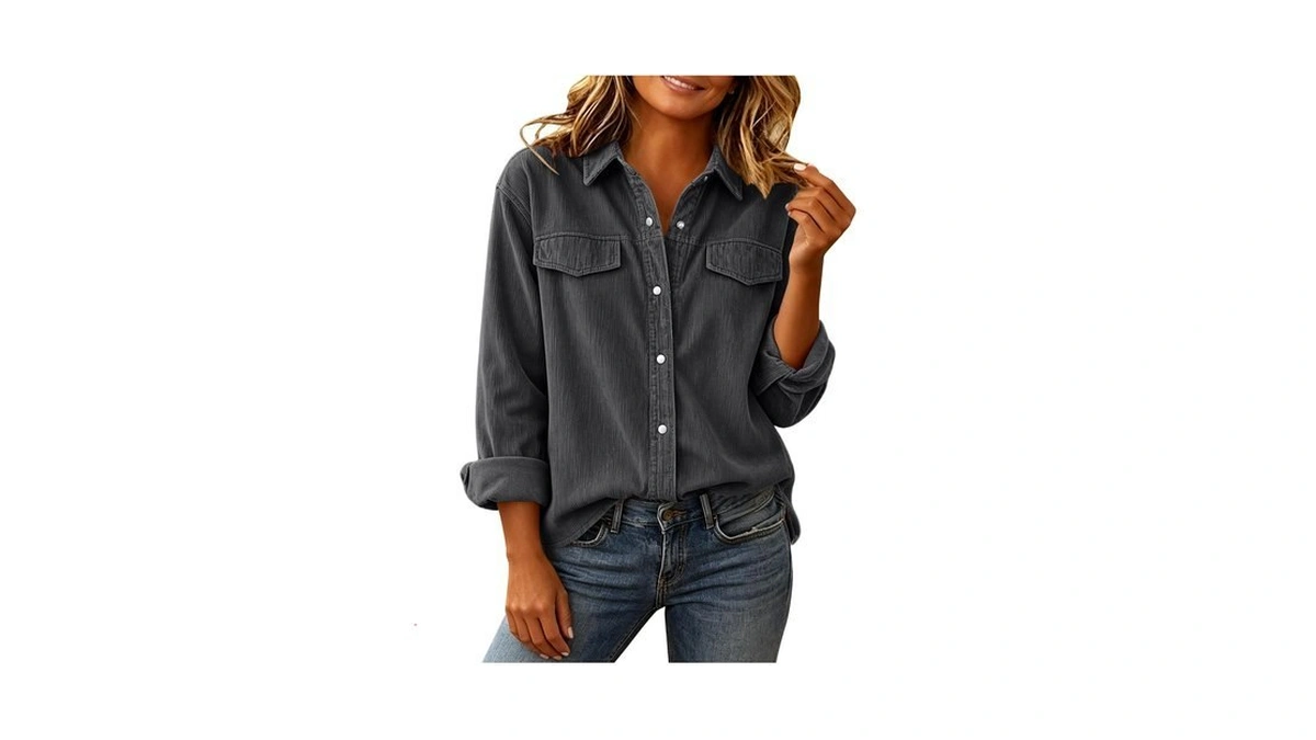Womens Corduroy Button Down Blouse Collared Fashion Fall Trendy Jacket
