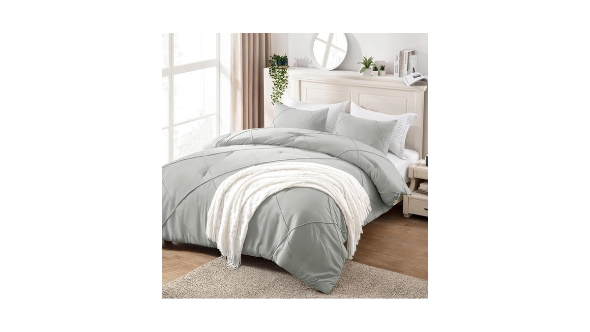 Bysure 3 Pieces Queen Comforter Set(grey), Lightweight Bedding Set With