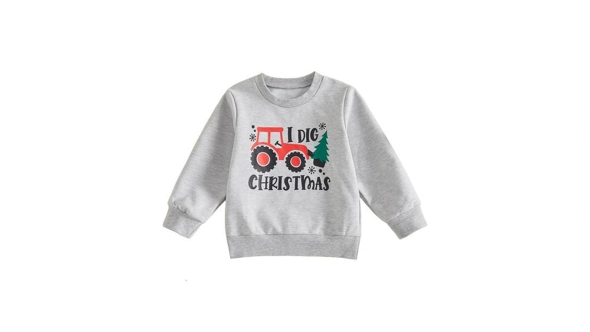 Bonangber Toddler Boy Christmas Sweatshirt Tractor Tree Print Crewneck Long