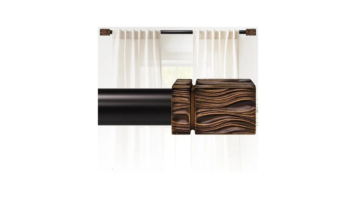 Brown Curtain Rod 32-60 Inch Heavy Duty Square Finial