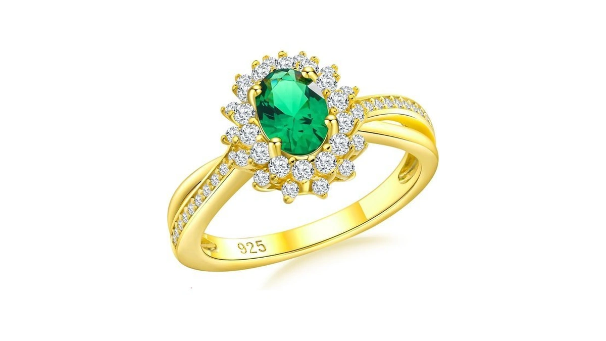Randes Green Emerald Ring 14k Gold-plated Sterling Silver May Birthstone
