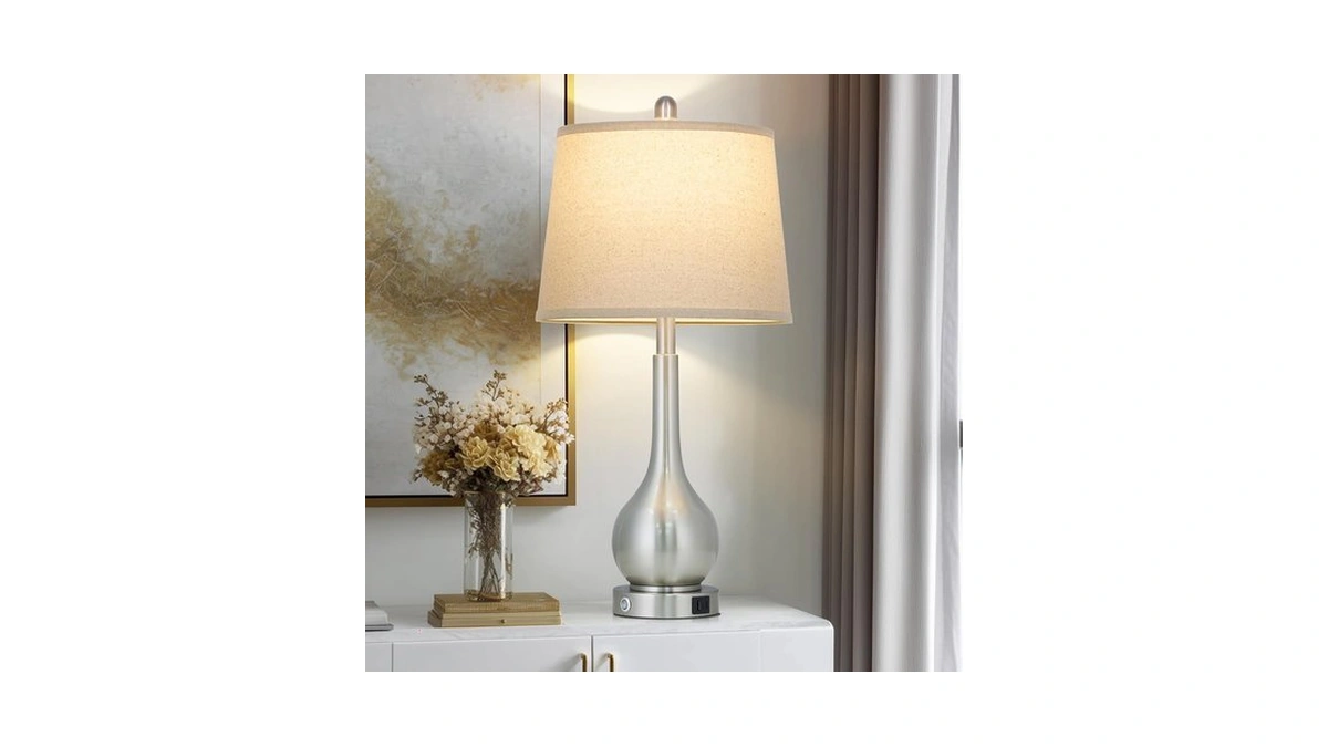 Luxeflow 26" Silver Table Lamp For Bedroom, Touch Control Bedside