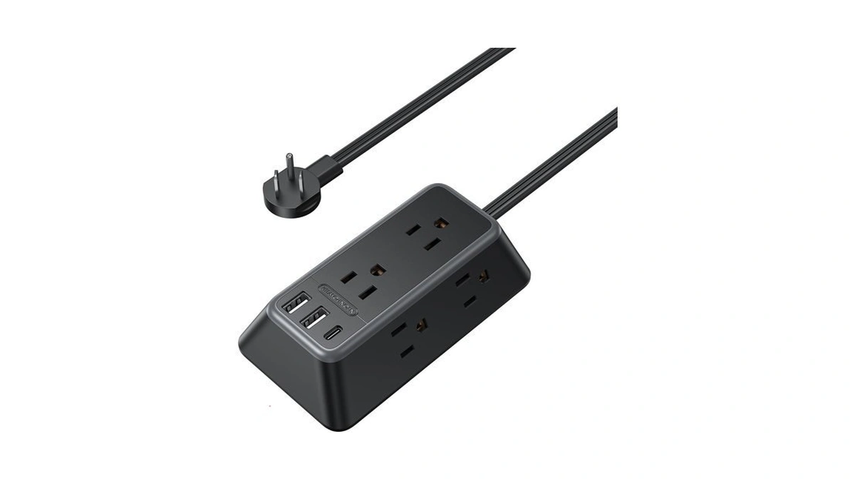 Ntonpower 10ft Black Extension Cord, Power Strip With 6 Outlets