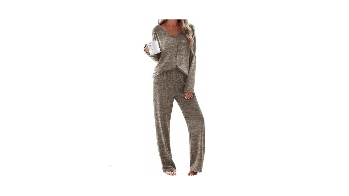 Ekouaer Womens Pajama Sets Button Up Long Sleeve Lounge Set