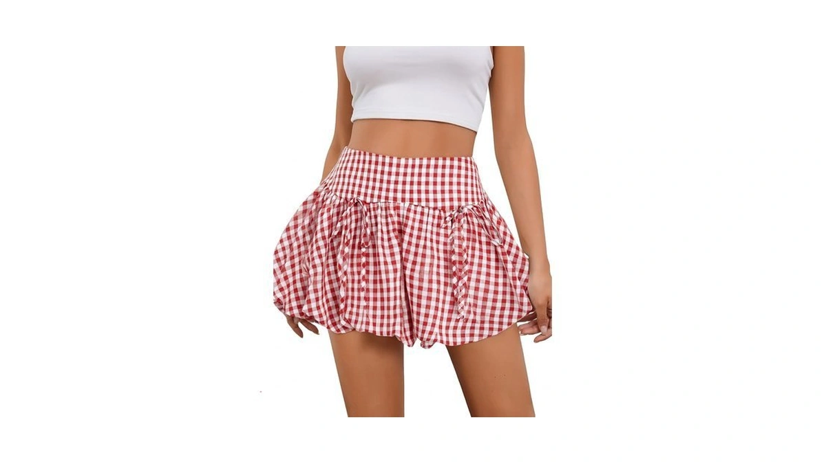 Oyoangle Women's Bubble Checkered Tie Bow Front Y2k Mini Skirts