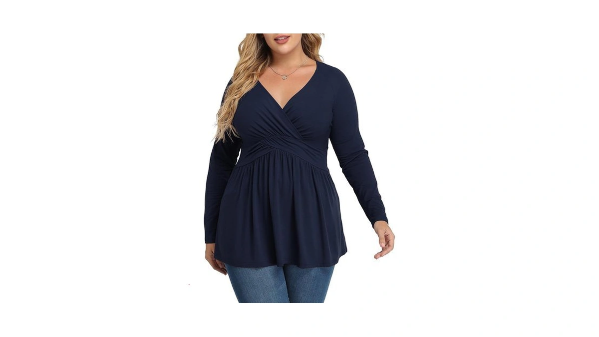 Tianzhu Women's Plus Size V Neck Long Sleeve Tunics Tops,