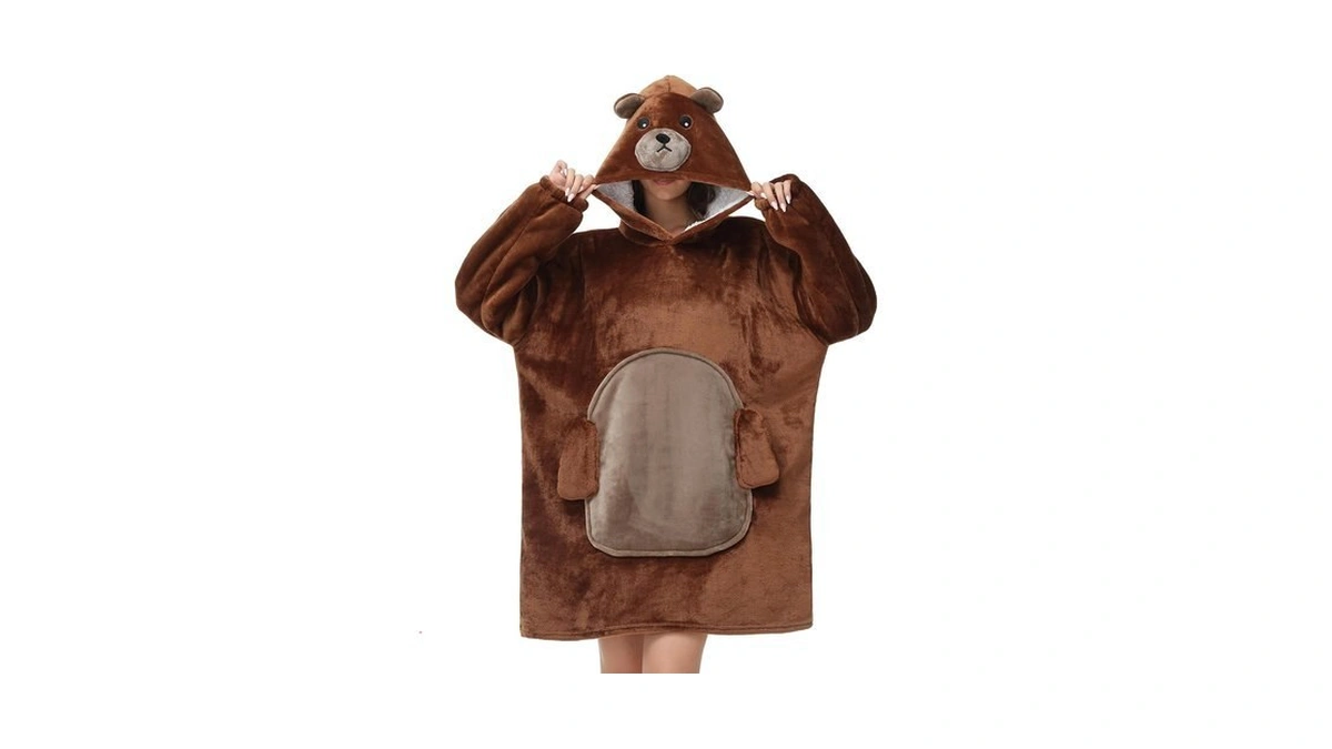 Blanket Hoodie Animal Sherpa Pullover Panda Wearable Blanket Unisex Adult