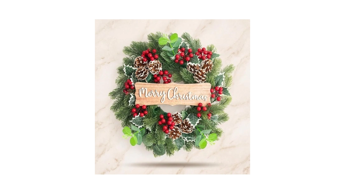 20" Merry Christmas Wreaths For Front Door Winter With Pine