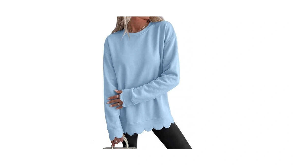Layered Crew Neck Sweatshirt Women Plus Size Blue Sweatshirt Women