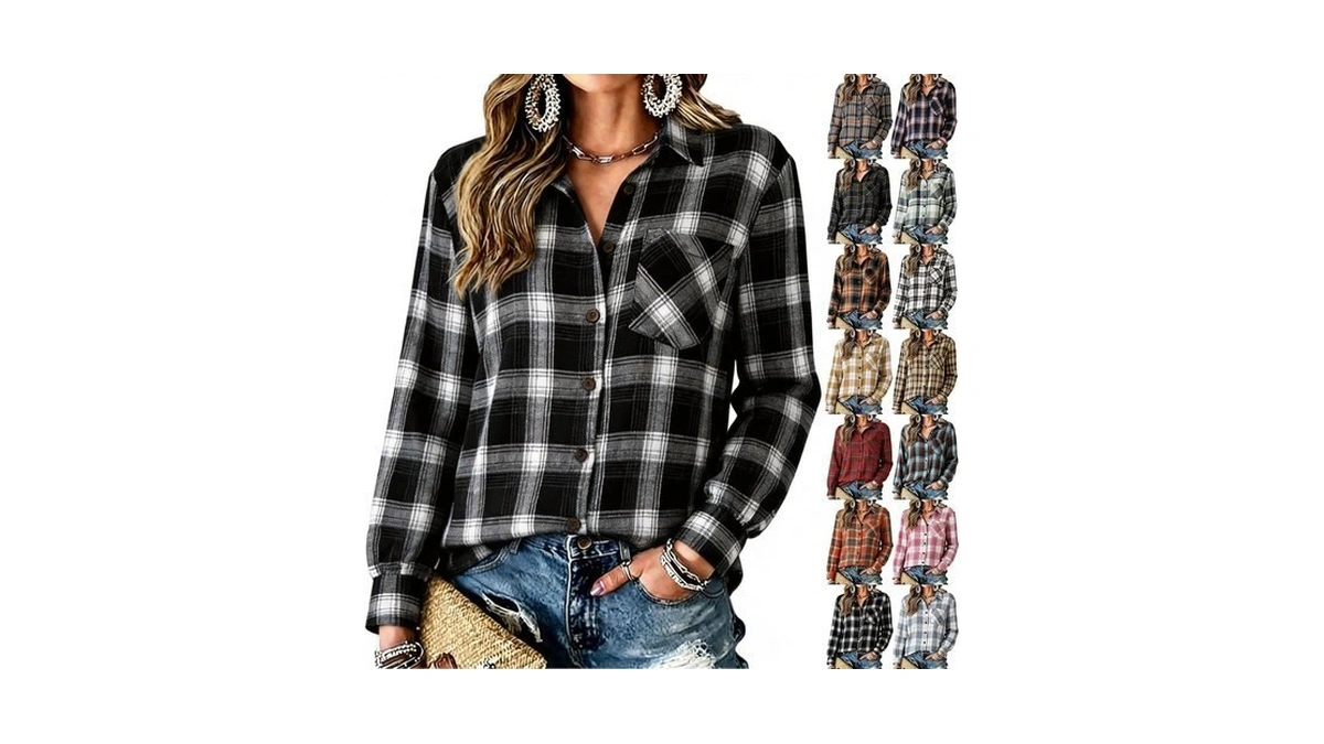 Flannel Plaid Shirts For Women Oversized Long Sleeve Button Down