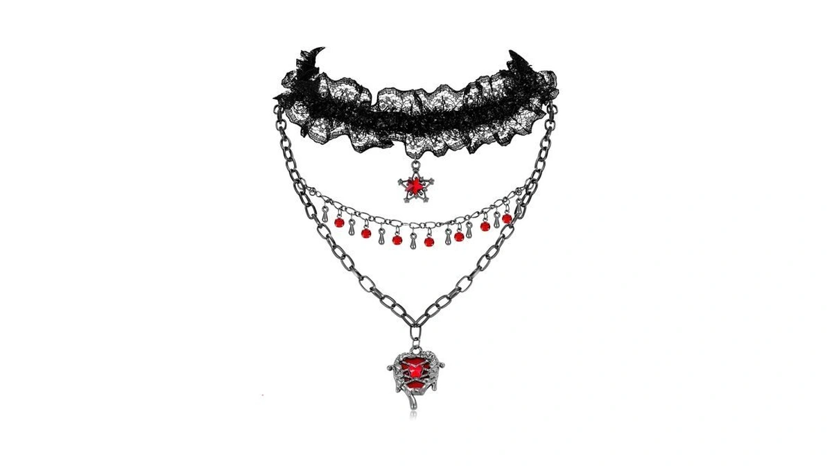 Yujie Gothic Black Lace Choker Necklace For Women, Y2k Layered