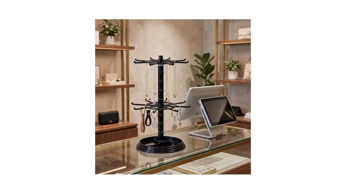 Rotating Earring Necklace & Keychain Display Stand,2 Tier Jewelry Organizer