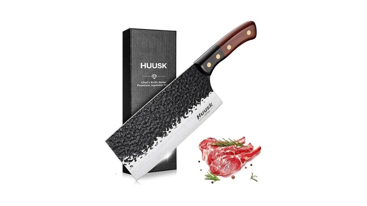 Huusk Meat Cleaver Chopping Knife -butcher Knife With Forged Texture