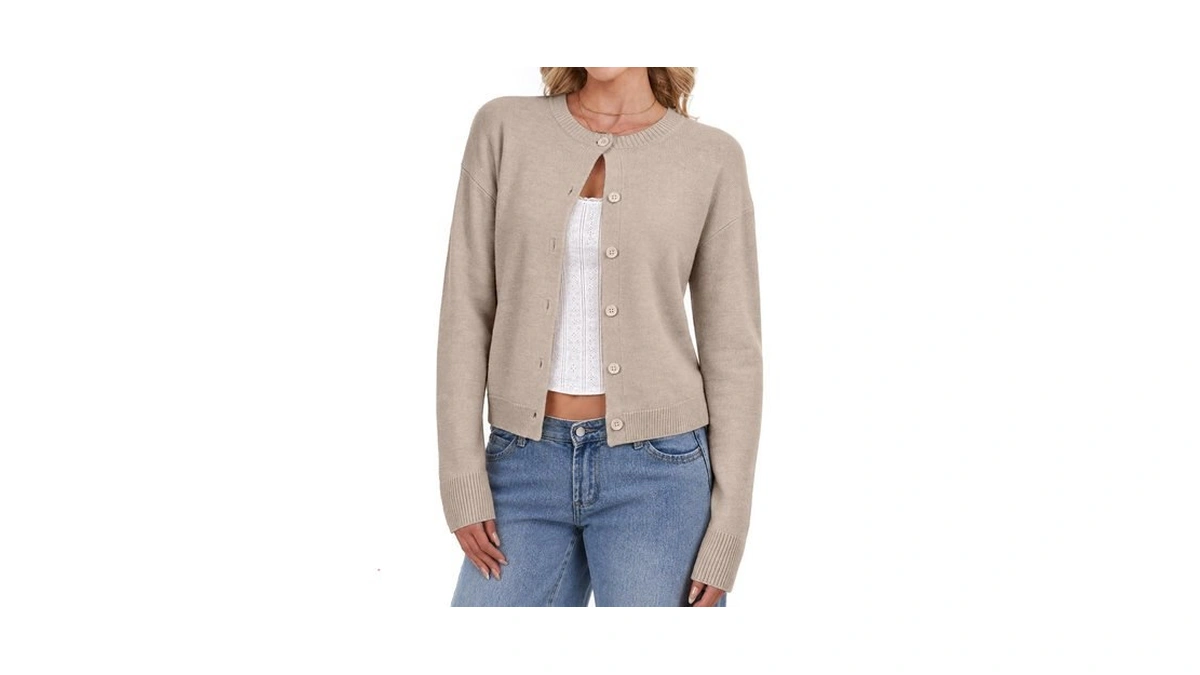 Dlooda Cropped Cardigan Sweaters For Women Crew Neck Fall Fashion