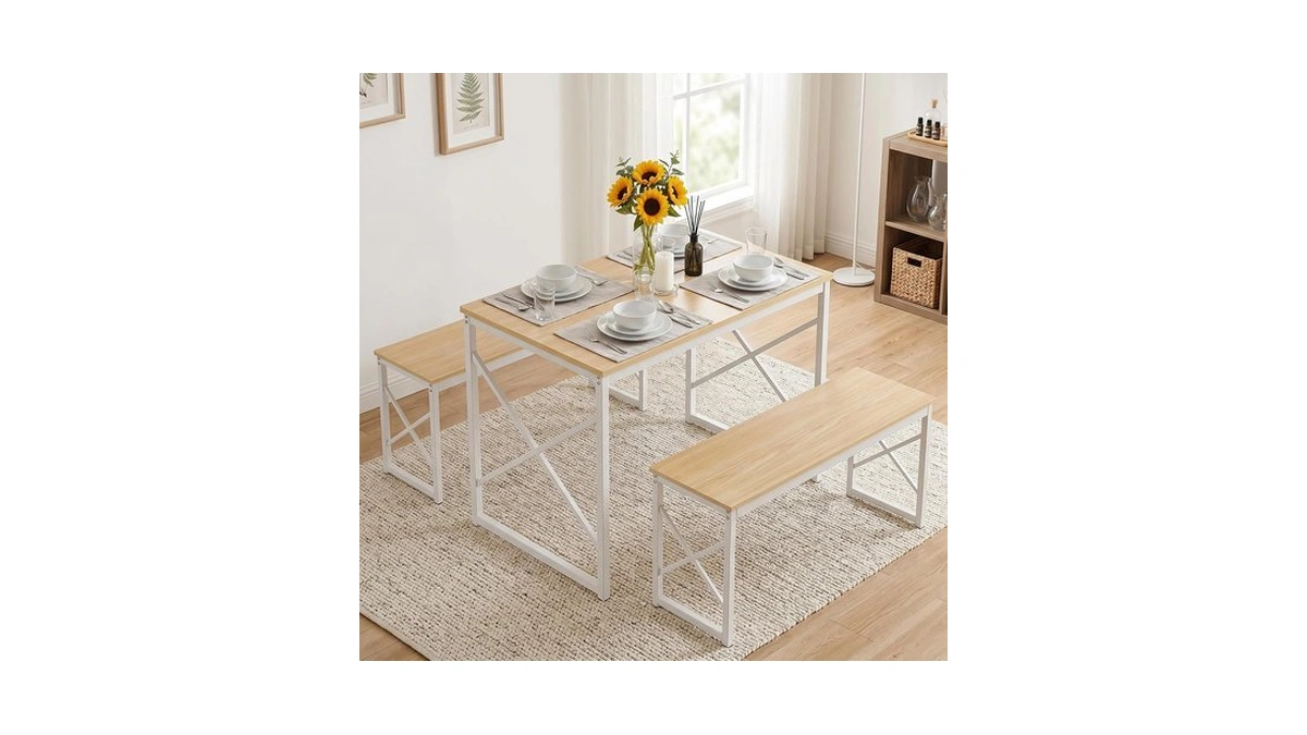 Vecelo 43.3" Kitchen Dining Table Set For 4, Heavy-duty Steel