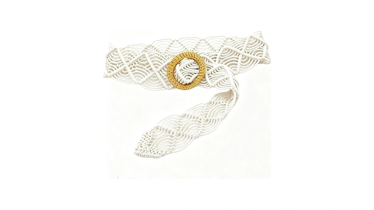 Bohemian Wide Woven Belt With Rattan Circle B...