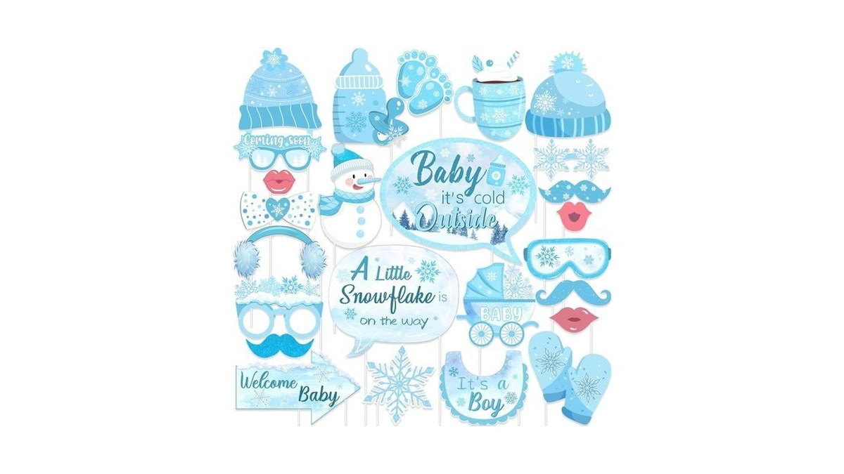 Balterever 24pcs Winter Snowflake Baby Shower Photo Booth Props Blue