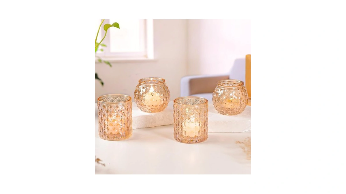 Darjen Gold Votive Candle Holders- 10pcs Glass Tealight Candle Holder