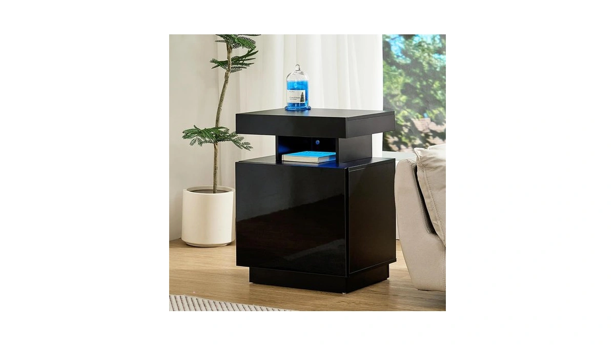 Hommpa Led Nightstand, Black Nightstand With Led Lights, Modern Night