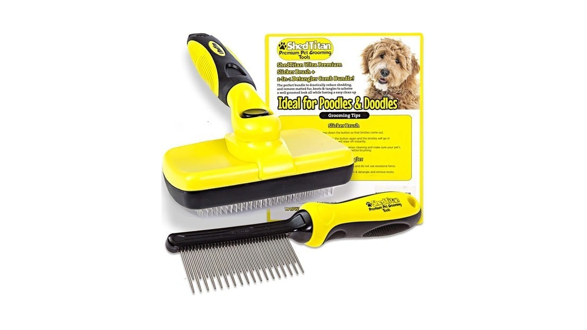 Shedtitan Doodle Brush Slicker For Dogs - Self Cleaning Dog