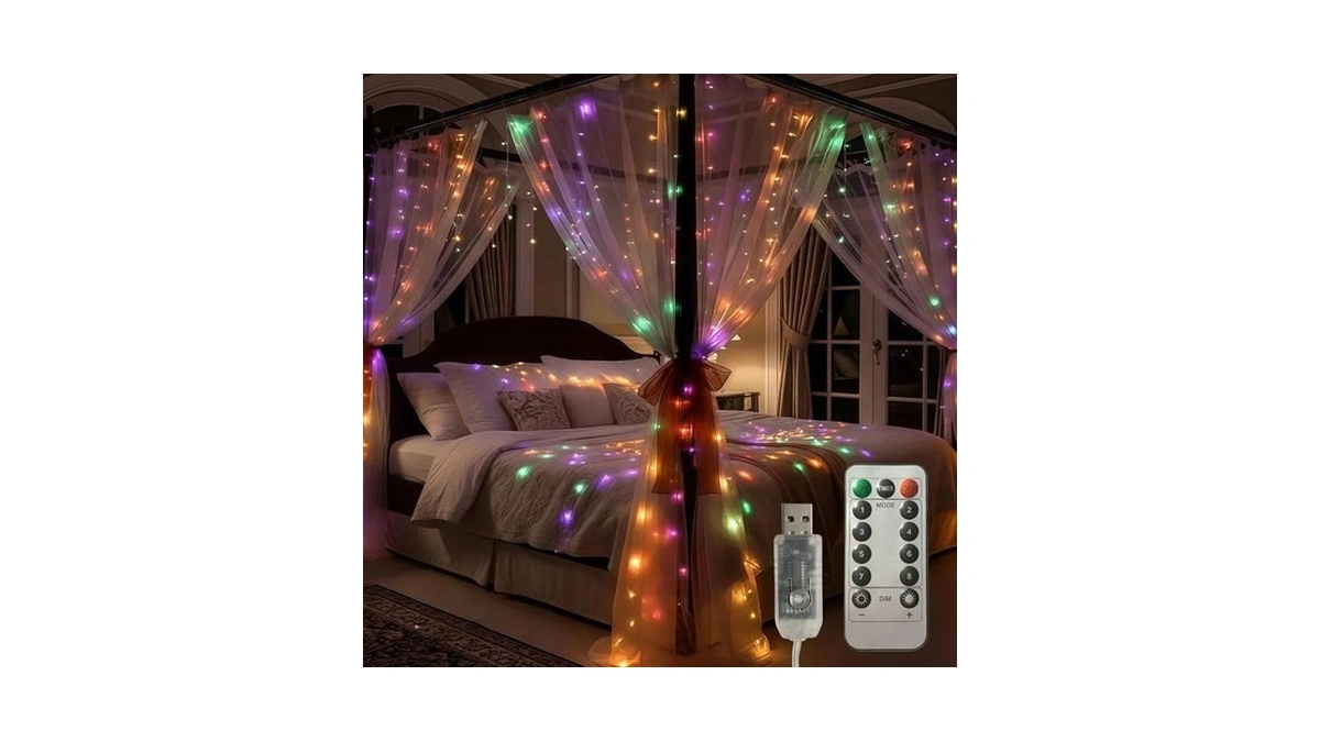 Lightseek 300 Led Curtain Lights, Remote Control Christmas Decorative Hanging
