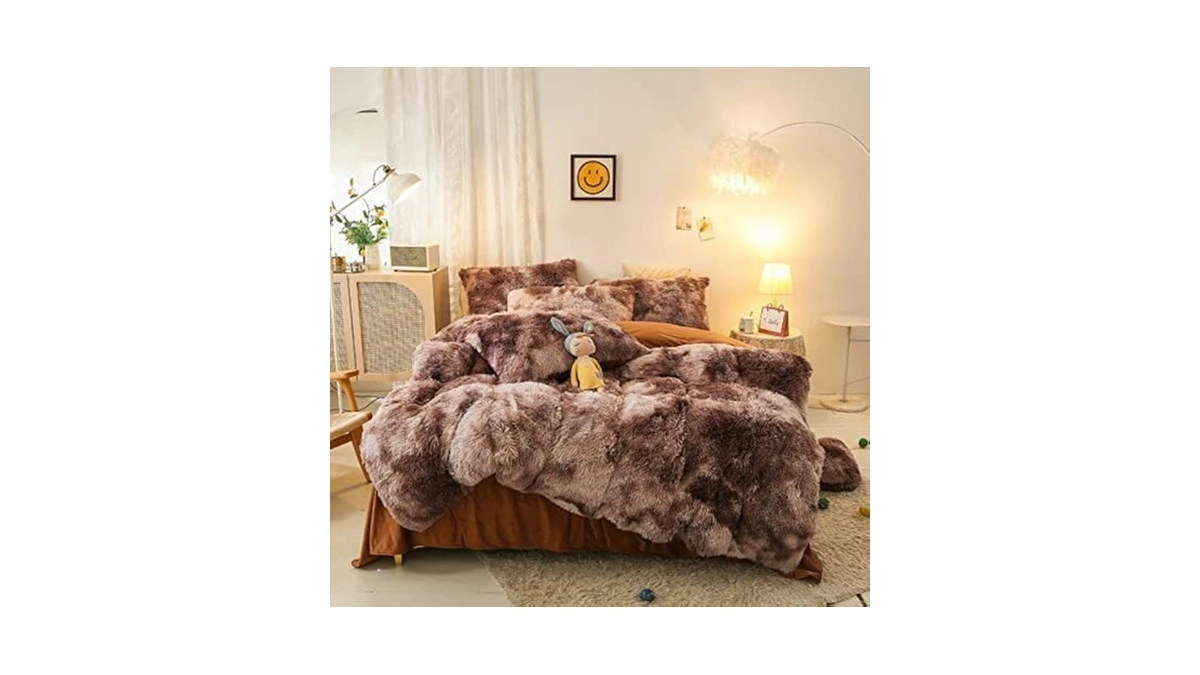 Jameswish Shaggy Plush Duvet Cover Set Super Soft Fluffy Faux
