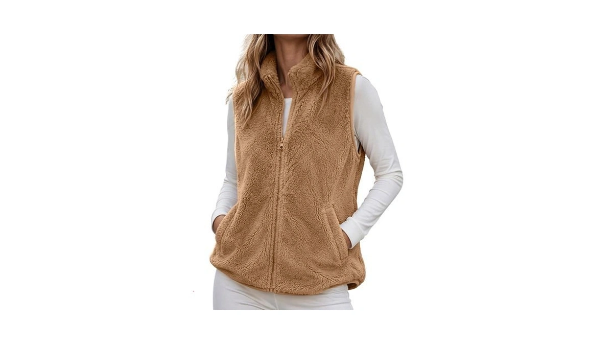 Mamiday Sherpa Fleece Vest Women Zip-up Sleeveless Winter Jacket Coat