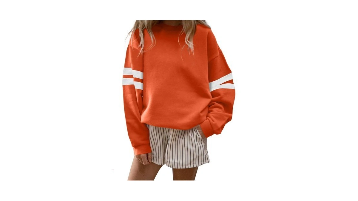 Women's Oversized Crewneck Sweatshirt Long Sleeve College Stripe Pullover