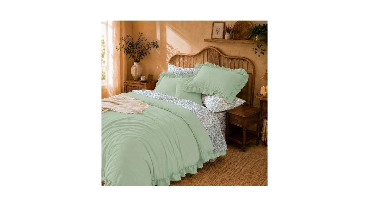 Veniklo Twin Comforter Set 5 Pieces Mint Green Ruffle Bedding