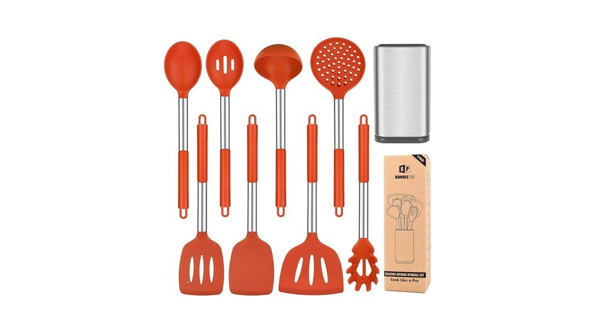 Silicone Kitchen Utensils Set, 8pcs Cooking Utensils With Holder, Red