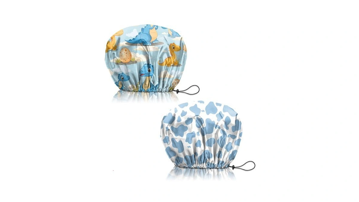 Deokke 2 Pcs Shower Cap Reusable Waterproof Adjustable Double Layer