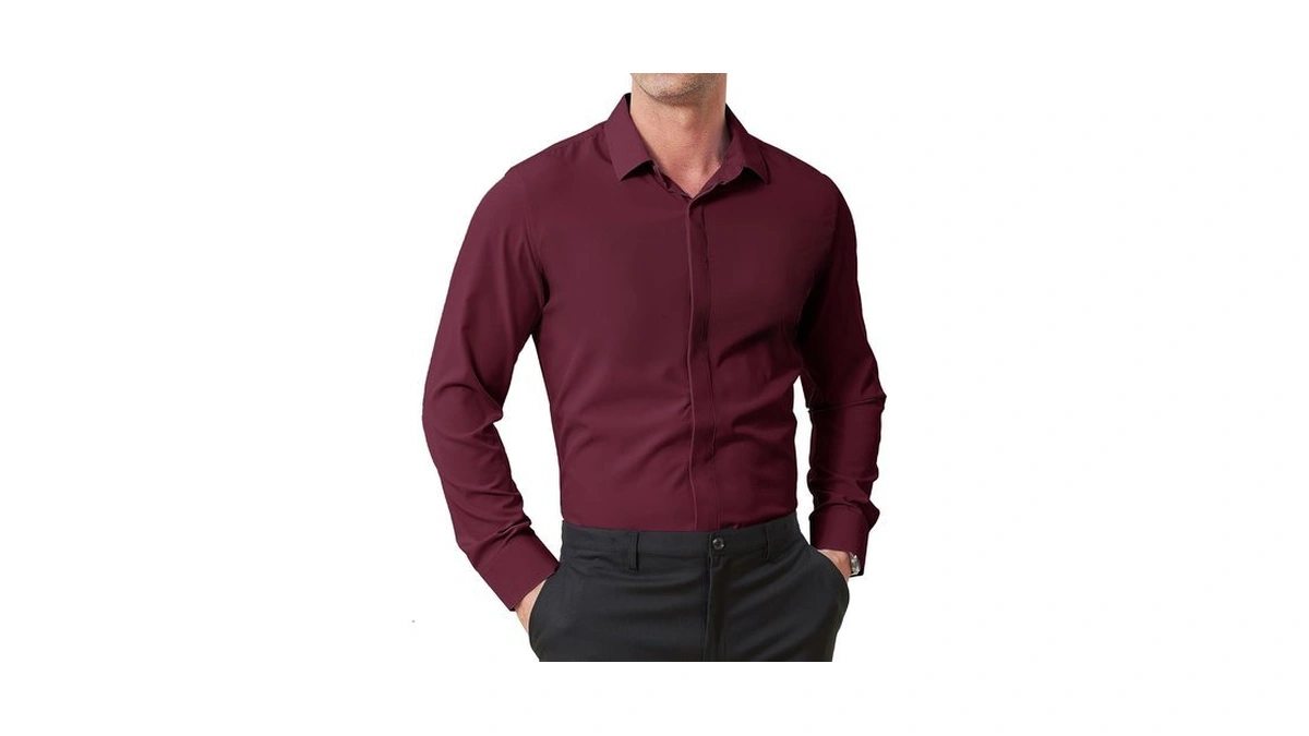 Zity Mens Hidden Placket Dress Shirts Long Sleeve Button Down