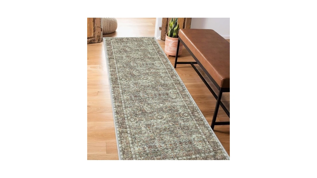Ryb Home Green Runner Rug 2x10 For Kitchen Bathroom, Washable