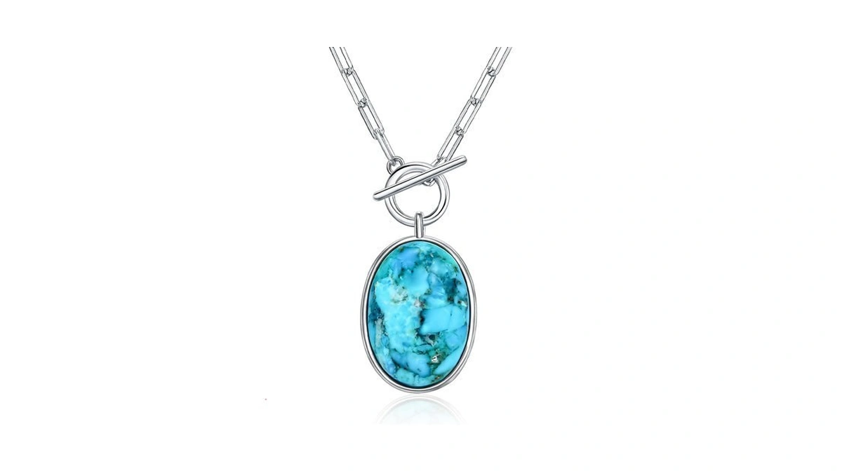 Real Turquoise Necklaces For Women Sterling Silver Oval Turquoise Necklace