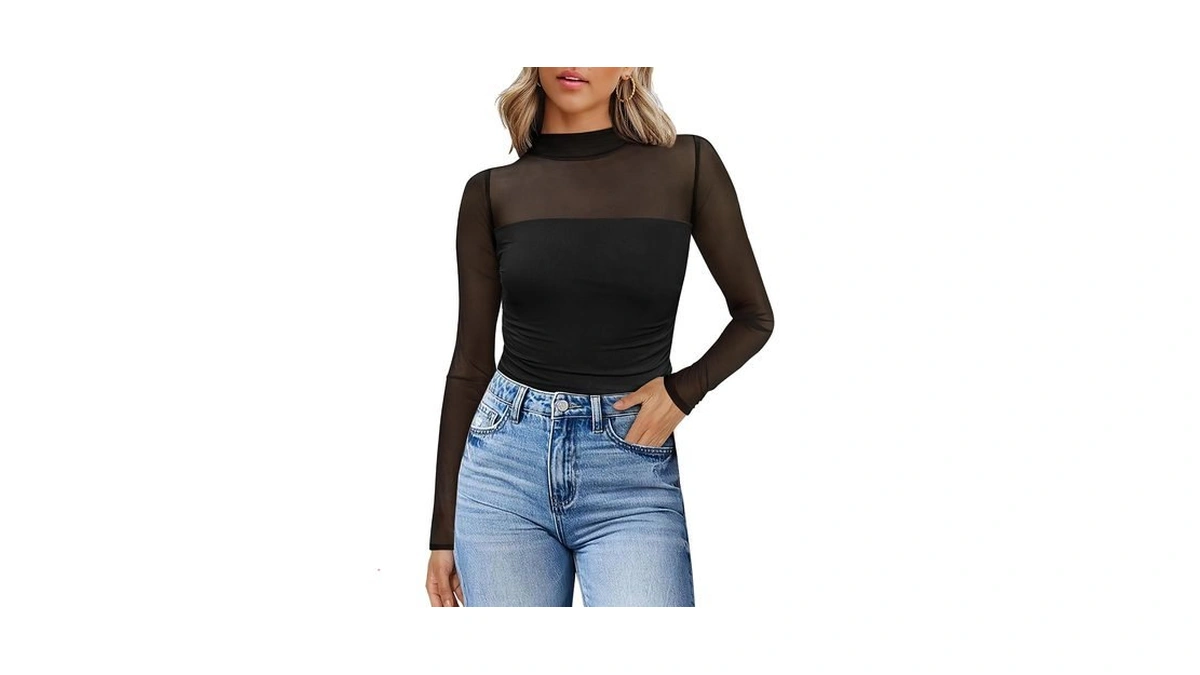 Womens Sey Mesh Long Sleeve Shirts Fashion Cl...