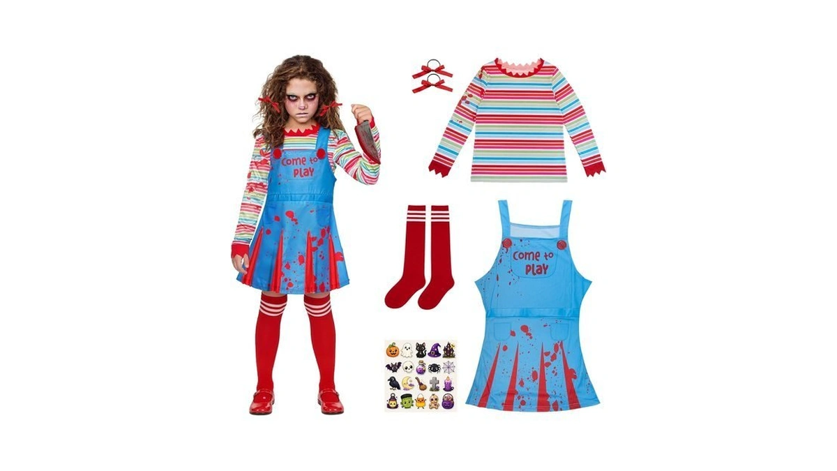 Lucky Merit 25pcs Halloween Creepy Doll Costume For Kids Girls