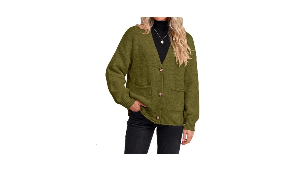 Dowerme Women's Casual Button Down Chunky Cropped Cardigan,army Green,m