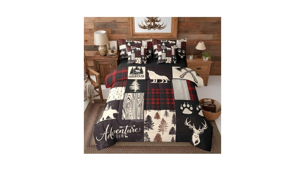 Retro Cabin Lodge Bed In A Bag Twin Size Wolf