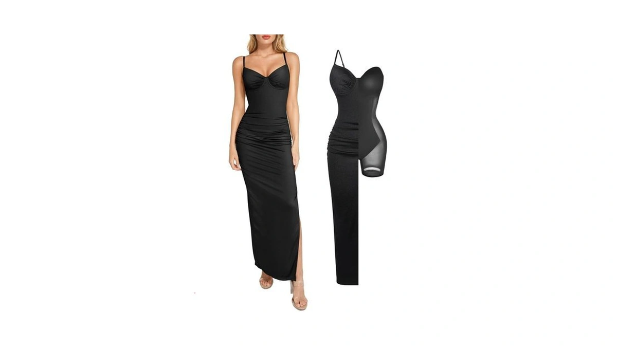Popilush Black Formal Dresses For Women V Neck Sleeveless Maxi