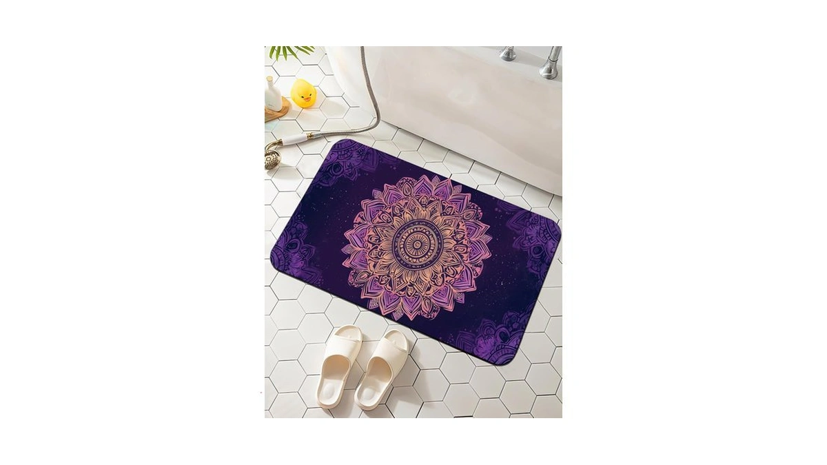 Elightvap Golden Purple Mandalas Bathroom Rugs Mat Non Slip Absorbent