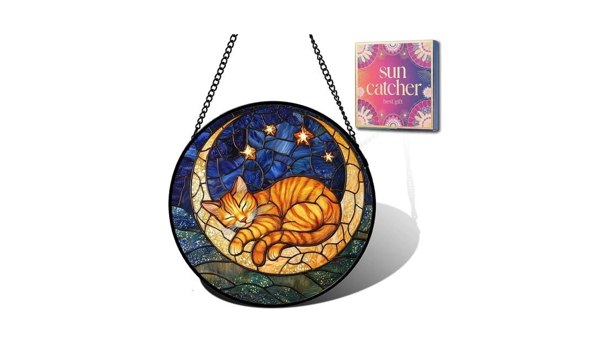 Orange Cat Moon And Stars Suncatcher Sun Catchers Indoor Window