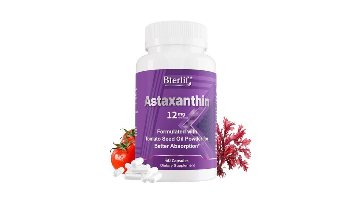 Bterlif Astaxanthin 12mg, 60 Capsules, Supports Eye, Immune & Skin,