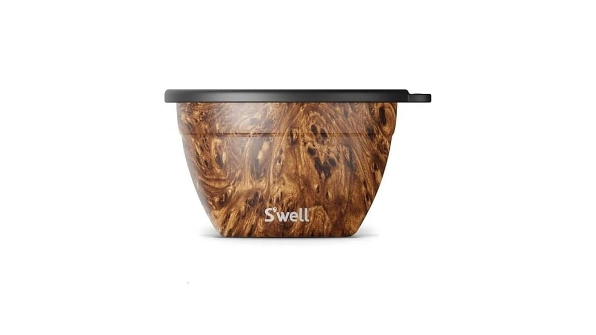 S’well Stainless Steel 64oz Salad Bowl Kit, Teakwood Finish, Includes
