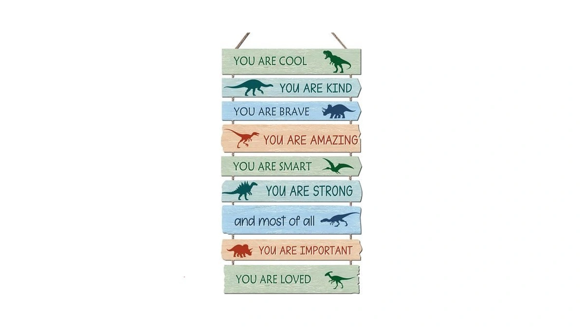 Dinosaur Wall Decor For Boys Room, 9-piece Inspirational Wooden Signs