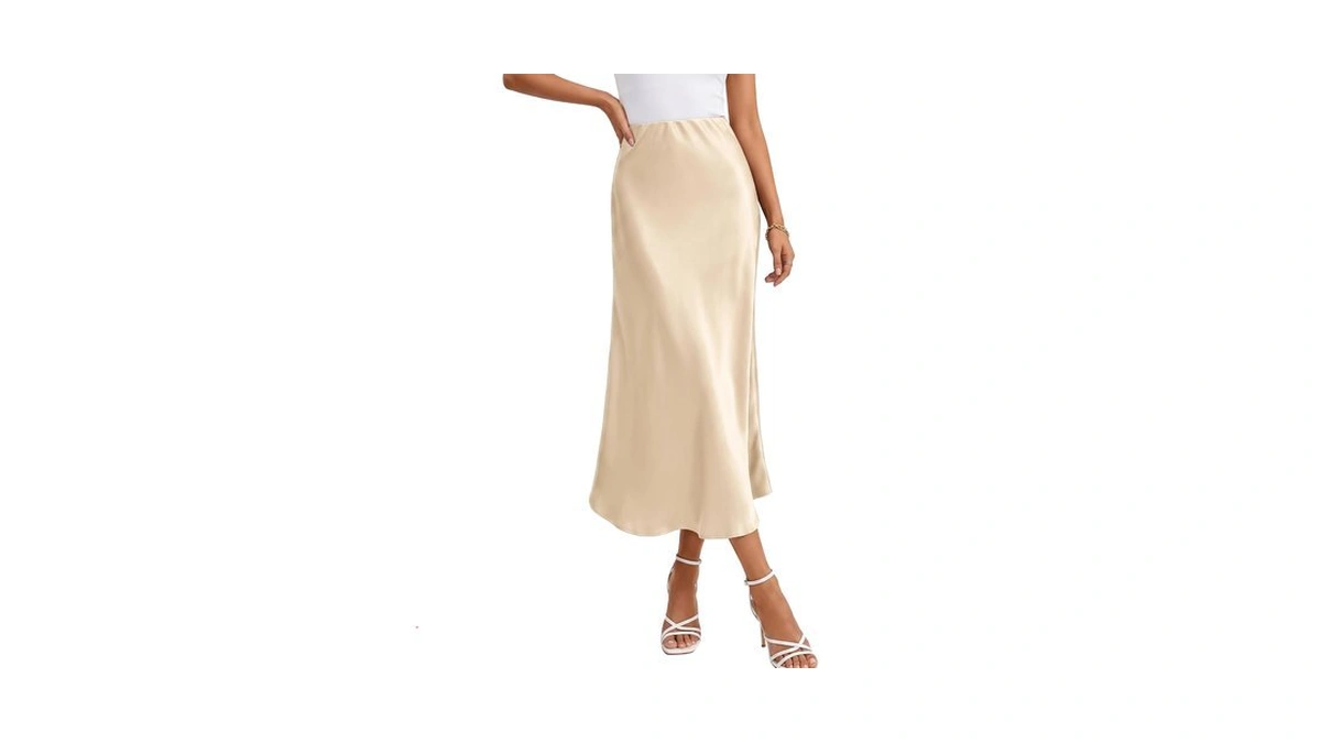 Gleeneat Satin Midi Skirts For Women Long Silk High Waisted