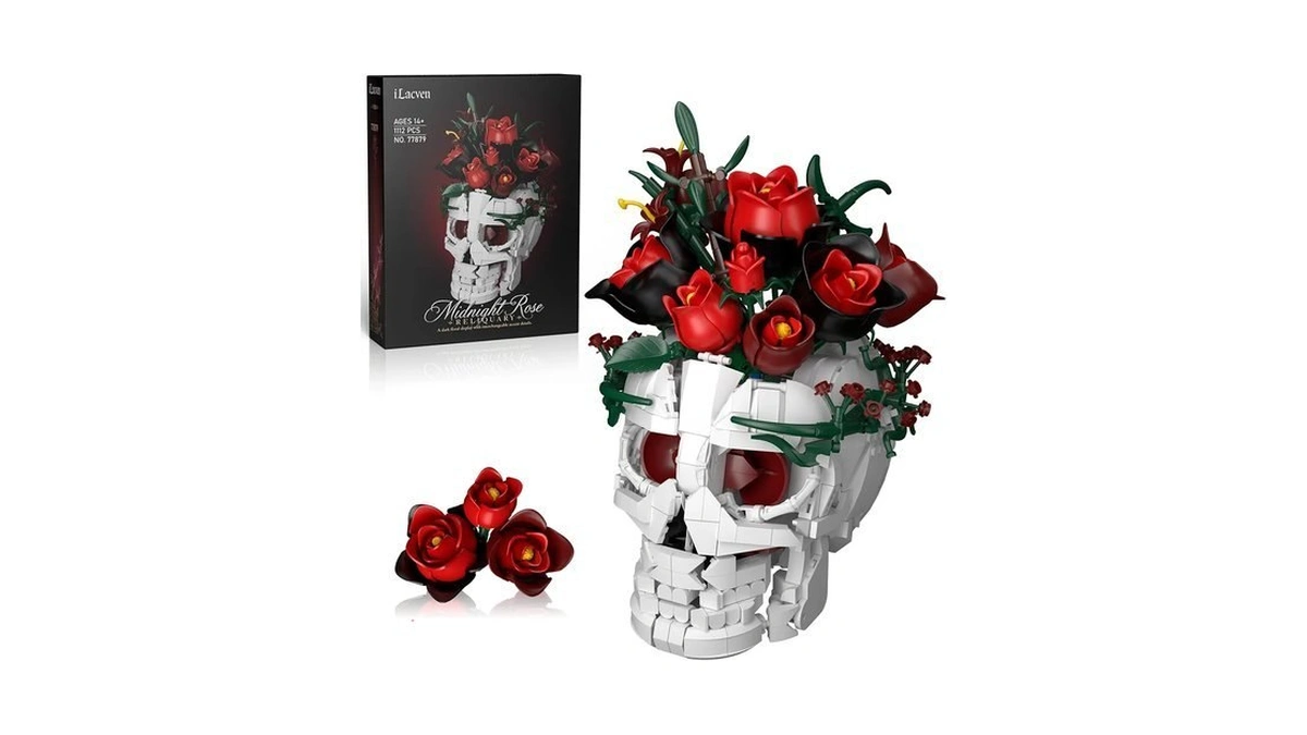 Skull Roses Flower Bouquet Building Set, Gothic Home Decor Gifts