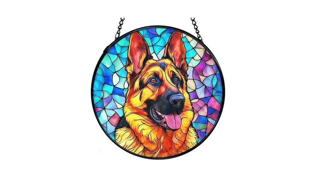 Tnuw German Shepherd Dog Stained Glass Window Hanging, German Shepherd