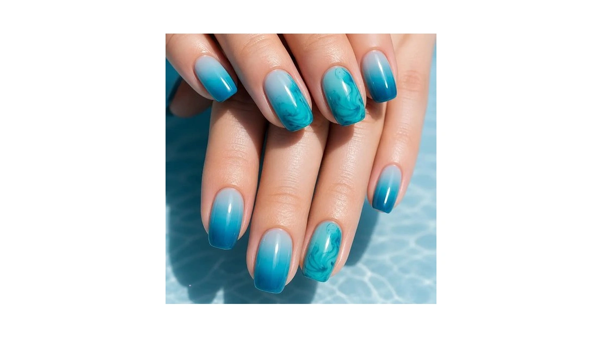 Blue Teal Gradient Press On Nails Short Square Fake Nails