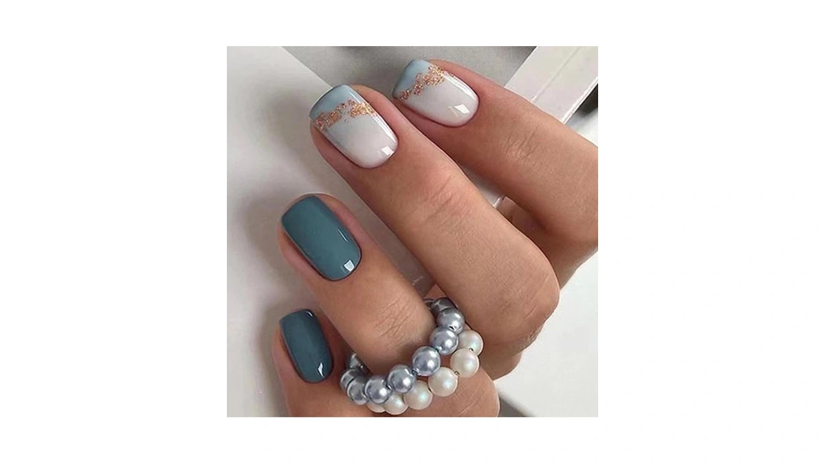Square Press On Nails Short Sea Blue Fake Nails Glossy